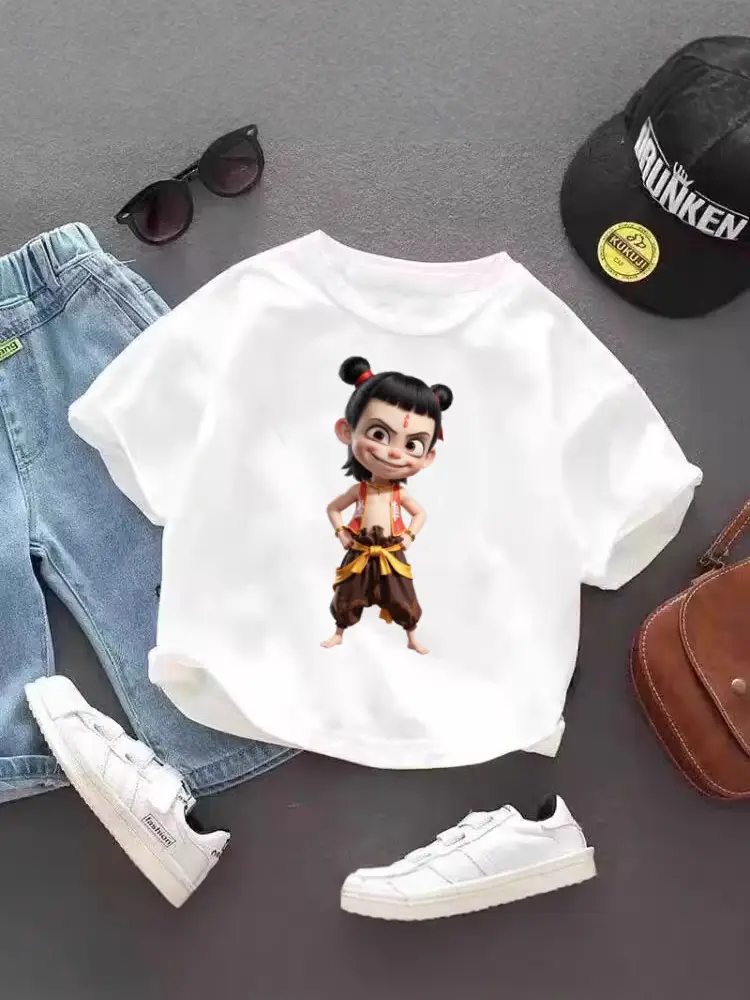 Pure Cotton Nezha Cartoon T-Shirt for Kids