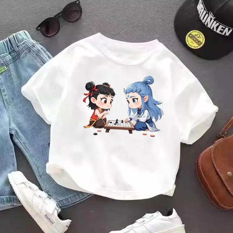 Pure Cotton Nezha Cartoon T-Shirt for Kids