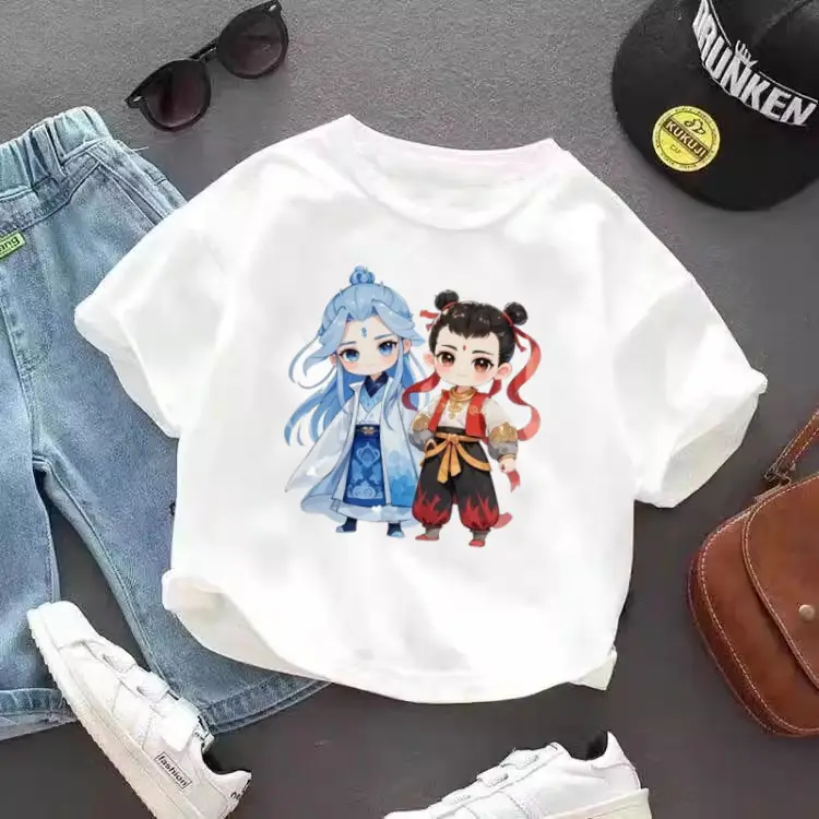 Pure Cotton Nezha Cartoon T-Shirt for Kids