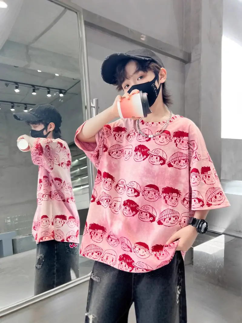 Boys Short-Sleeved T-Shirt 2025 New Kidsren's Summer Clothing Big Kidsren Half-Sleeved Fashionable Summer Korean Style T-Shirt Cartoon Top t
