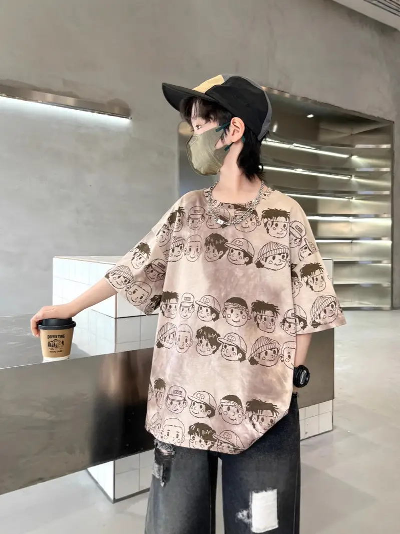 Boys Short-Sleeved T-Shirt 2025 New Kidsren's Summer Clothing Big Kidsren Half-Sleeved Fashionable Summer Korean Style T-Shirt Cartoon Top t