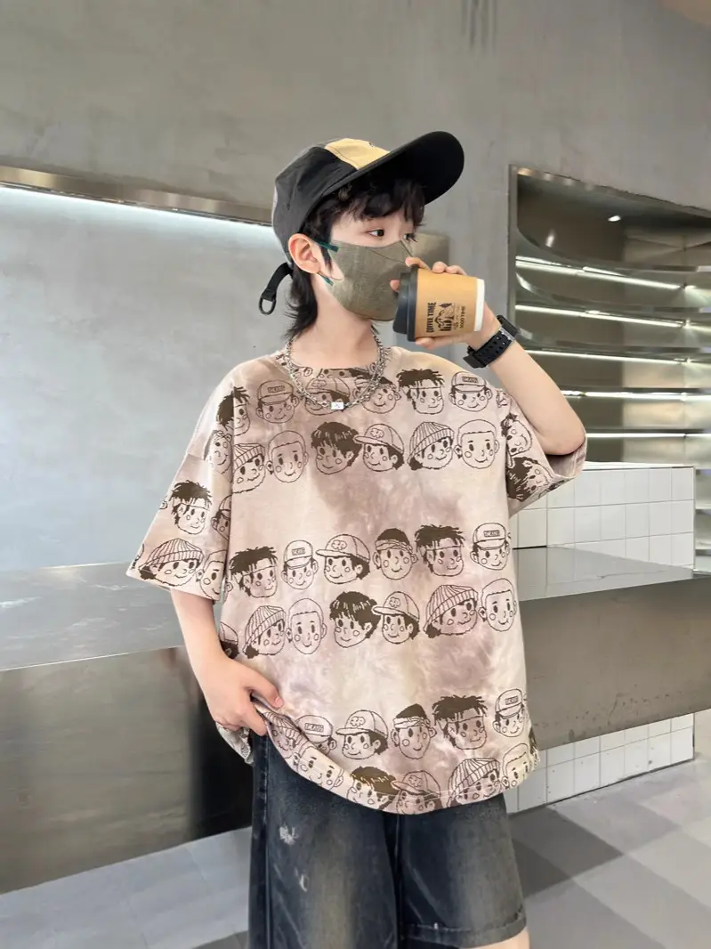 Boys Short-Sleeved T-Shirt 2025 New Kidsren's Summer Clothing Big Kidsren Half-Sleeved Fashionable Summer Korean Style T-Shirt Cartoon Top t