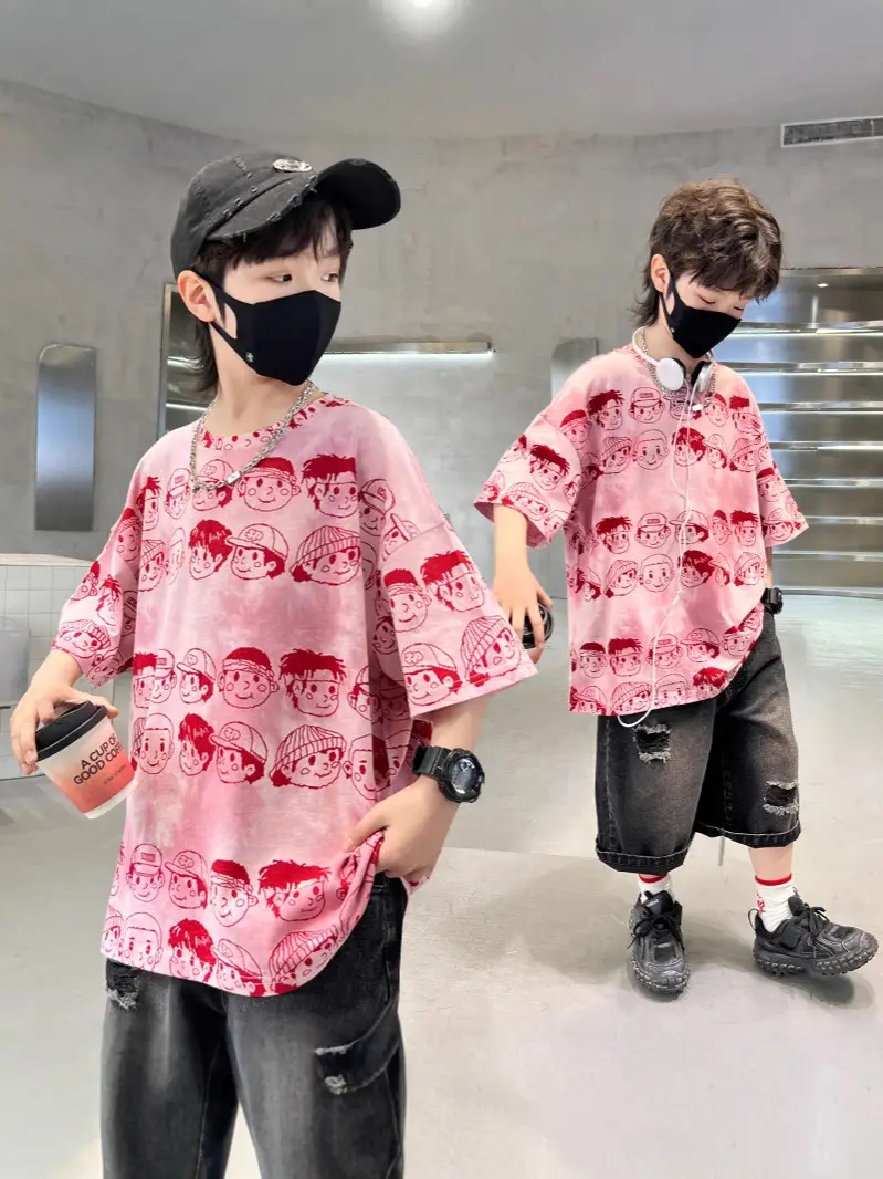 Boys Short-Sleeved T-Shirt 2025 New Kidsren's Summer Clothing Big Kidsren Half-Sleeved Fashionable Summer Korean Style T-Shirt Cartoon Top t