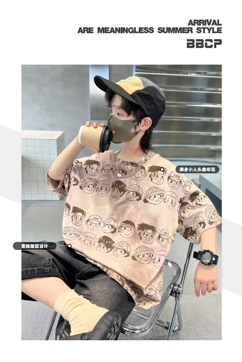 Boys Short-Sleeved T-Shirt 2025 New Kidsren's Summer Clothing Big Kidsren Half-Sleeved Fashionable Summer Korean Style T-Shirt Cartoon Top t — feature 1