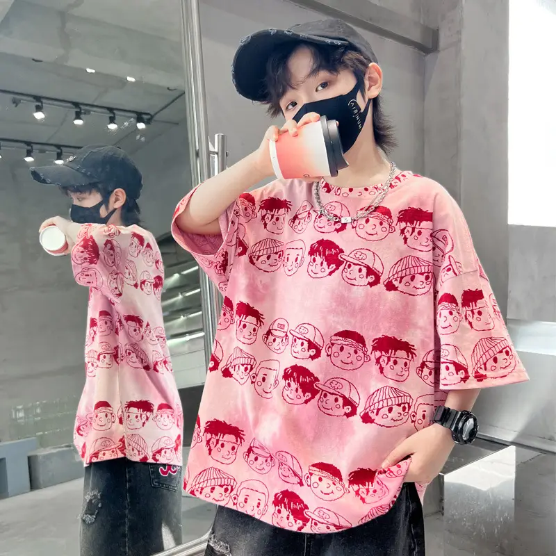 Boys Short-Sleeved T-Shirt 2025 New Kidsren's Summer Clothing Big Kidsren Half-Sleeved Fashionable Summer Korean Style T-Shirt Cartoon Top t