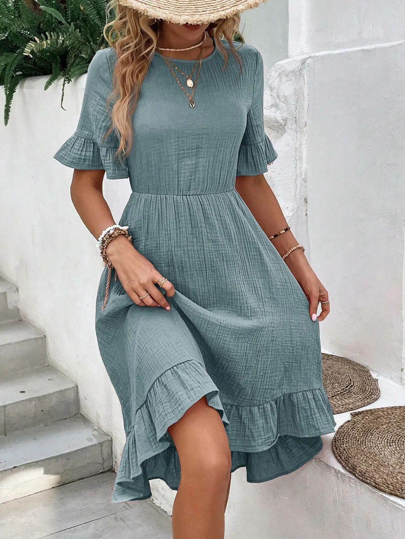 2025 Green Ruffle Dress for Women Loose Casual Summer — feature 14