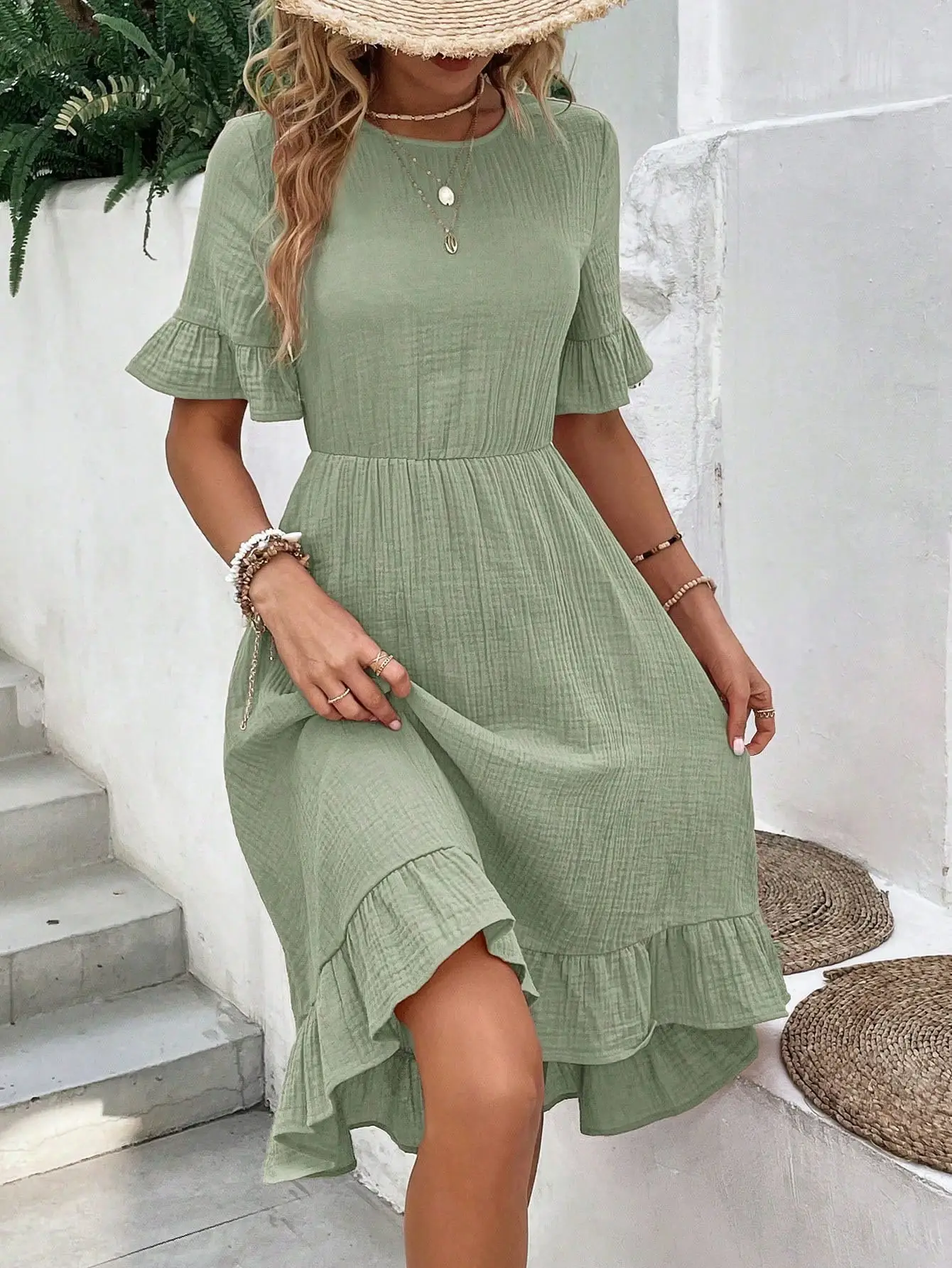 2025 Green Ruffle Dress for Women Loose Casual Summer — feature 7