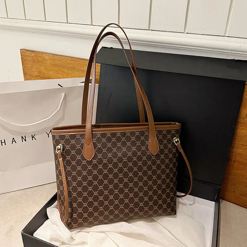 2026 Trendy Tote Bag with Vintage Print & Leather Handles - Image 6