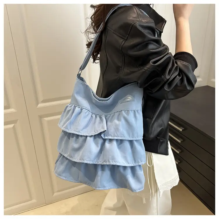 Women Ruffled Bucket Bag with Leather Shoulder Crossbody — feature 12