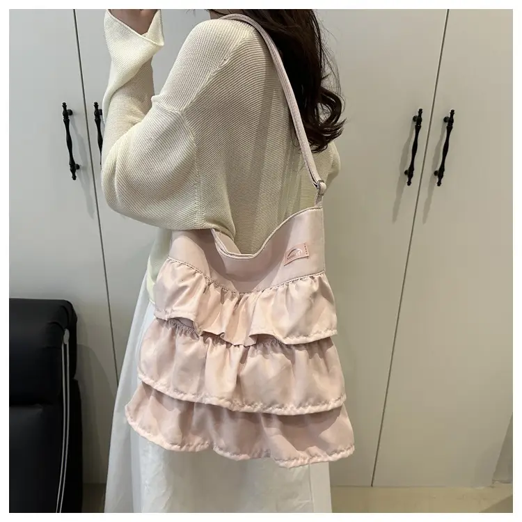 Women Ruffled Bucket Bag with Leather Shoulder Crossbody — feature 14