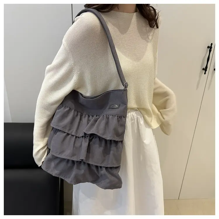 Women Ruffled Bucket Bag with Leather Shoulder Crossbody — feature 17