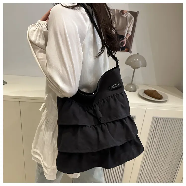 Women Ruffled Bucket Bag with Leather Shoulder Crossbody — feature 18