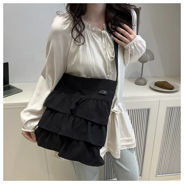 Women Ruffled Bucket Bag with Leather Shoulder Crossbody — feature 19