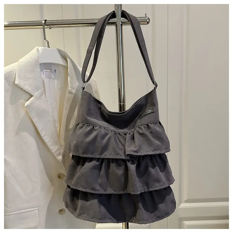Women Ruffled Bucket Bag with Leather Shoulder Crossbody — feature 23