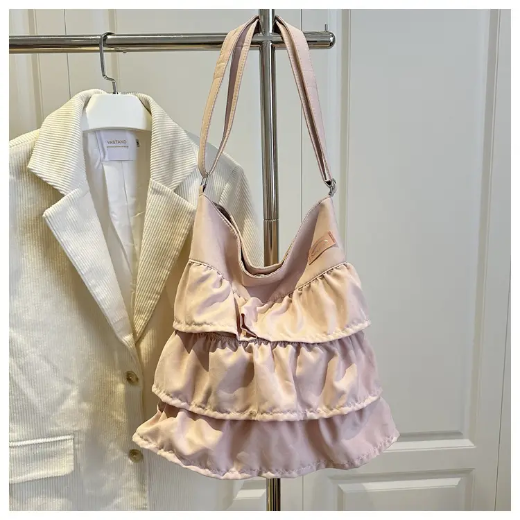 Women Ruffled Bucket Bag with Leather Shoulder Crossbody — feature 24