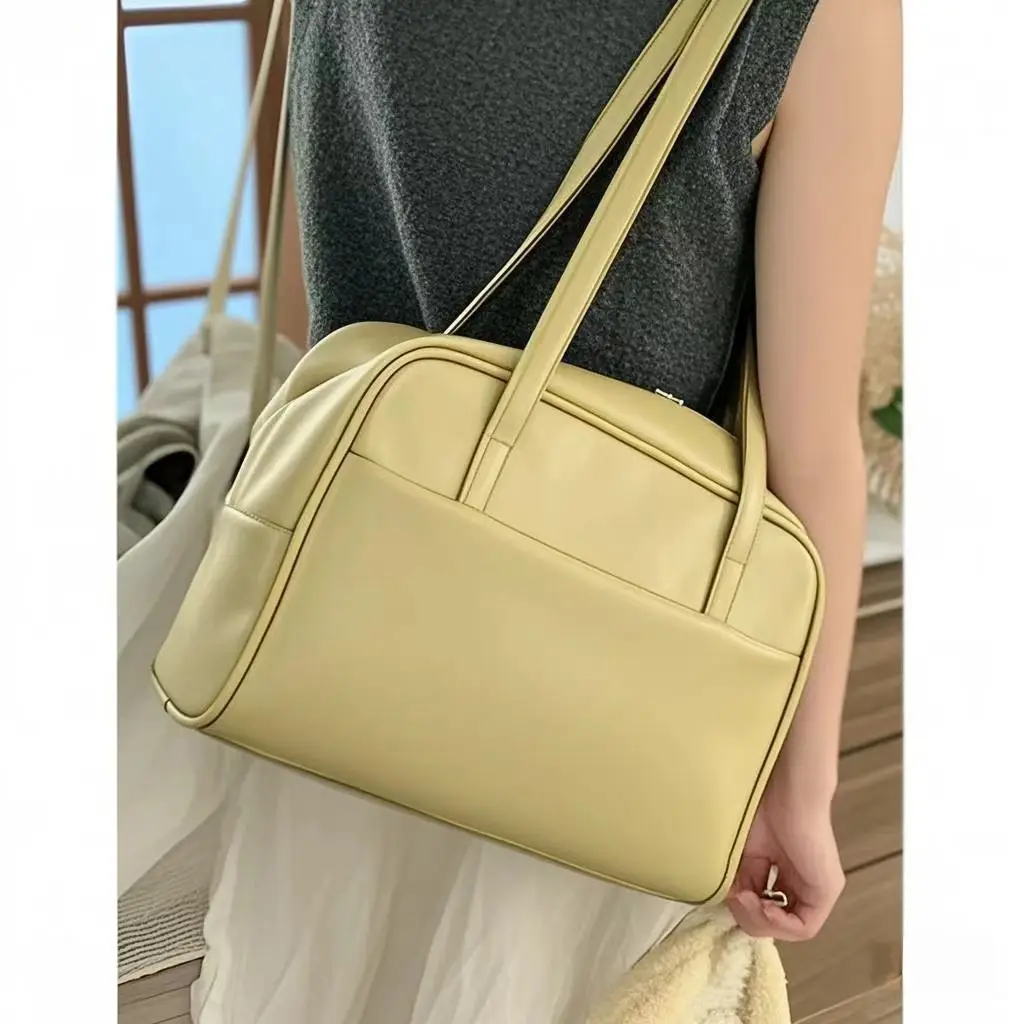 Korean Style Brown Leather Tote Bag Large Capacity Vintage Design — feature 1
