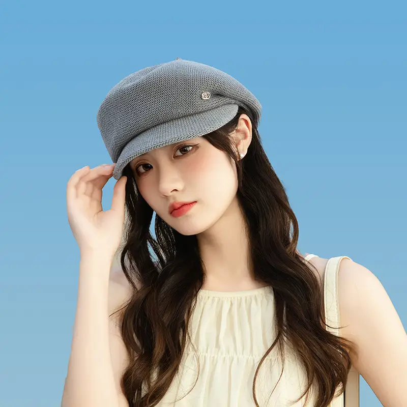 Women's Knitted Beige Cap with Bear Ears Sunshade Hat - Image 10