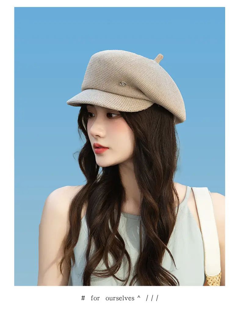Women's Knitted Beige Cap with Bear Ears Sunshade Hat — feature 10