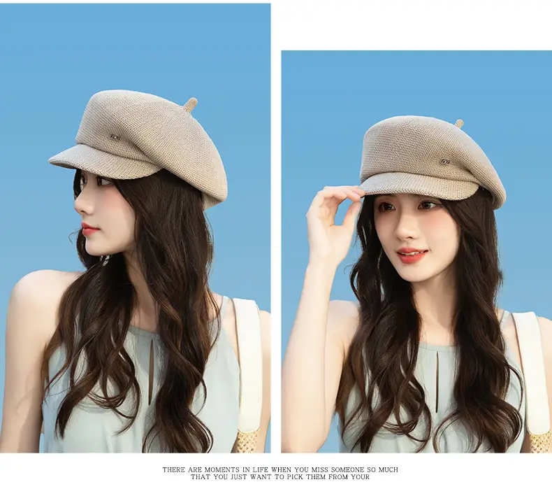 Women's Knitted Beige Cap with Bear Ears Sunshade Hat — feature 11