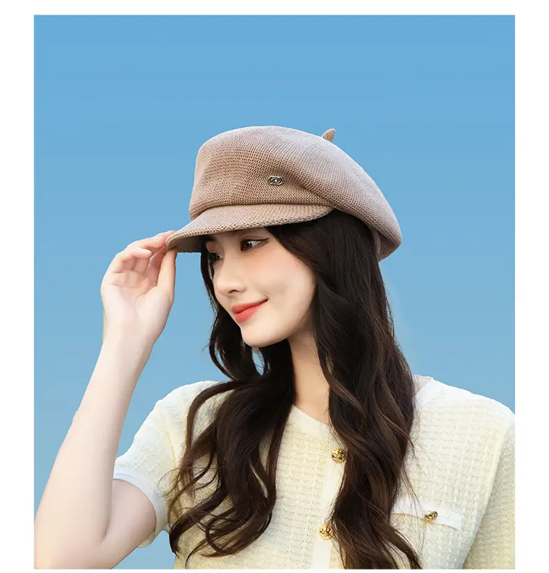 Women's Knitted Beige Cap with Bear Ears Sunshade Hat — feature 12