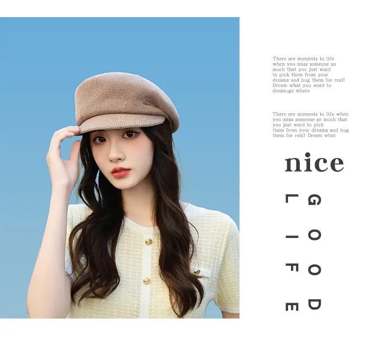 Women's Knitted Beige Cap with Bear Ears Sunshade Hat — feature 13