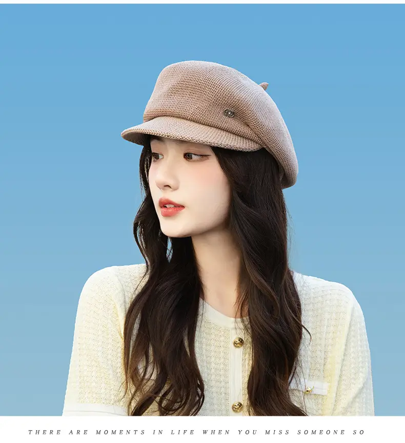 Women's Knitted Beige Cap with Bear Ears Sunshade Hat — feature 14