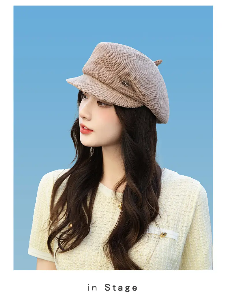 Women's Knitted Beige Cap with Bear Ears Sunshade Hat — feature 15