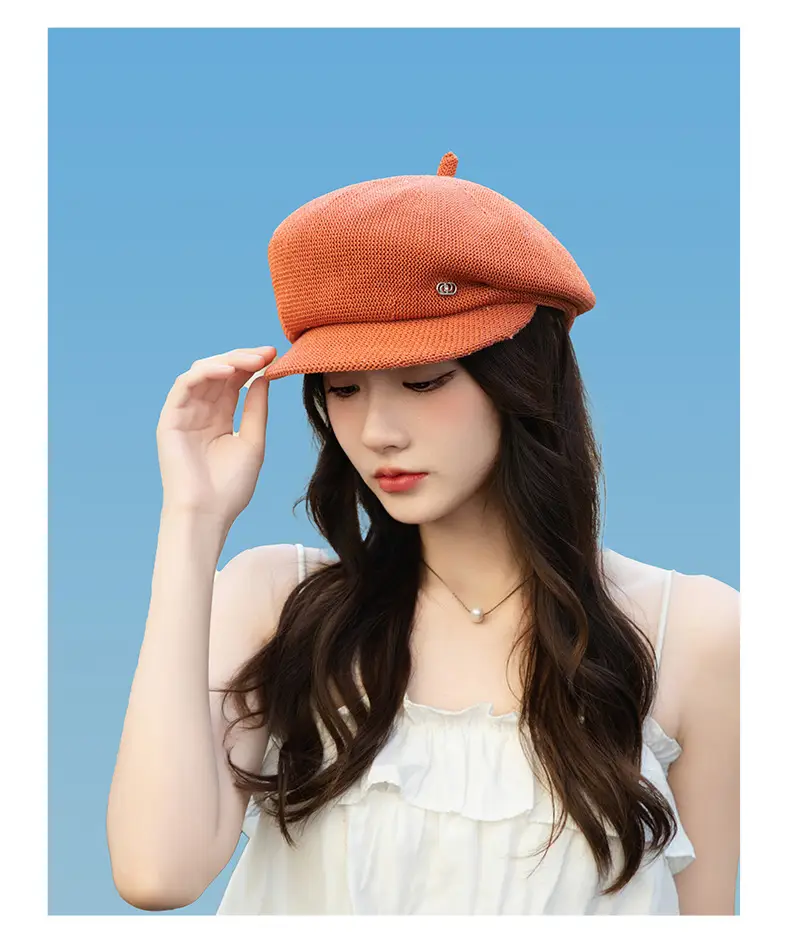 Women's Knitted Beige Cap with Bear Ears Sunshade Hat — feature 17