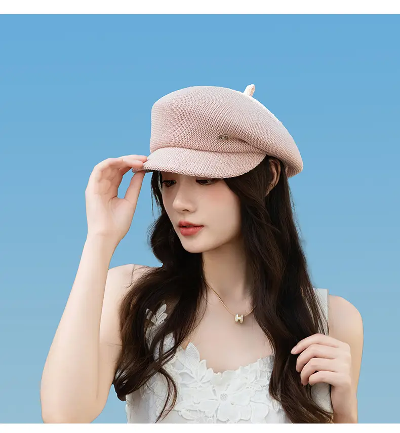 Women's Knitted Beige Cap with Bear Ears Sunshade Hat — feature 19