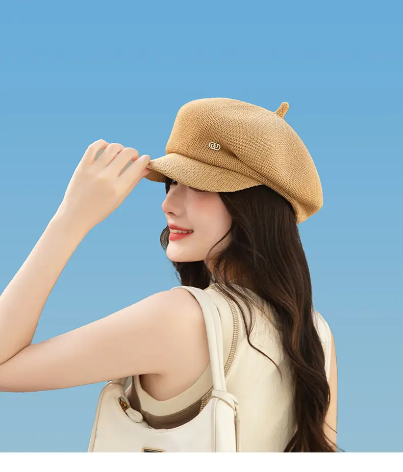 Women's Knitted Beige Cap with Bear Ears Sunshade Hat — feature 2