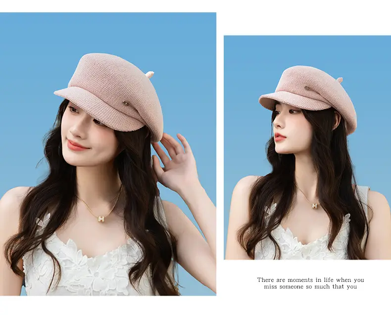 Women's Knitted Beige Cap with Bear Ears Sunshade Hat — feature 21