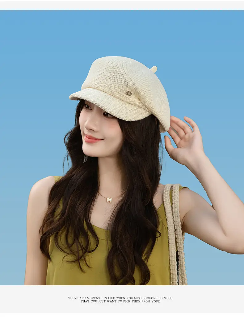 Women's Knitted Beige Cap with Bear Ears Sunshade Hat — feature 22