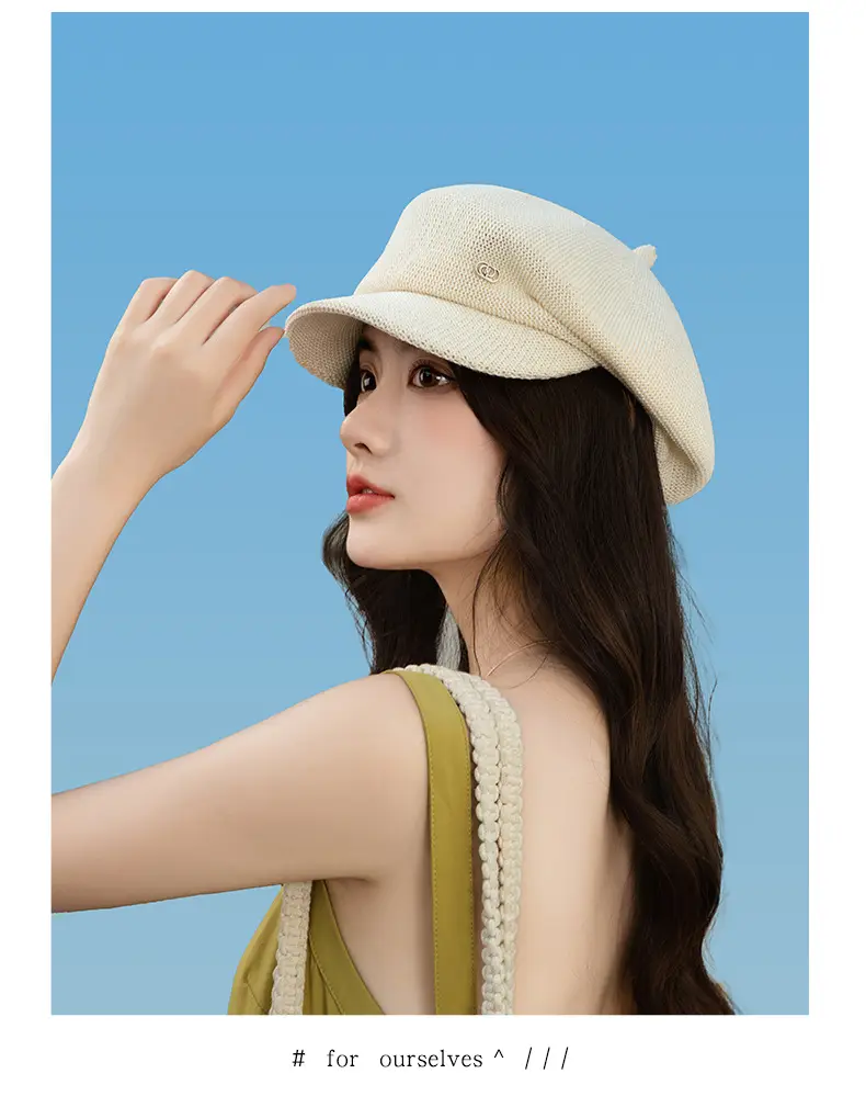 Women's Knitted Beige Cap with Bear Ears Sunshade Hat — feature 23