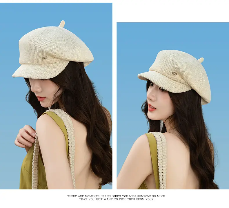 Women's Knitted Beige Cap with Bear Ears Sunshade Hat — feature 24