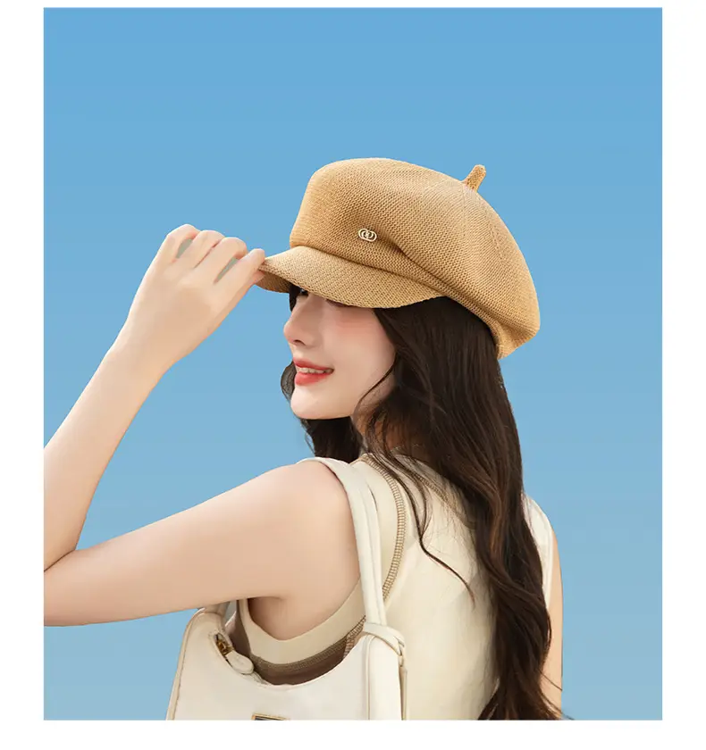 Women's Knitted Beige Cap with Bear Ears Sunshade Hat — feature 25