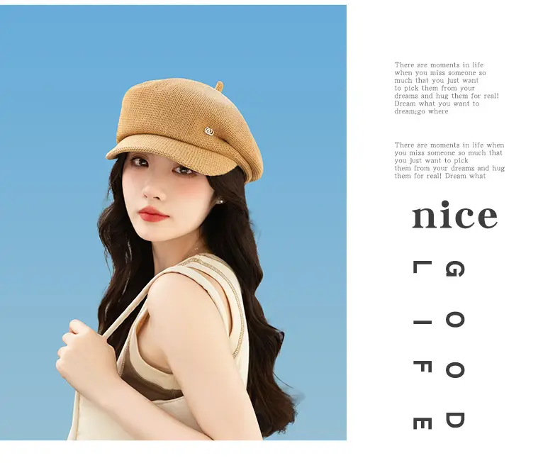 Women's Knitted Beige Cap with Bear Ears Sunshade Hat — feature 26