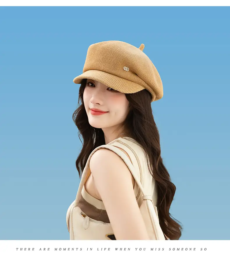 Women's Knitted Beige Cap with Bear Ears Sunshade Hat — feature 27