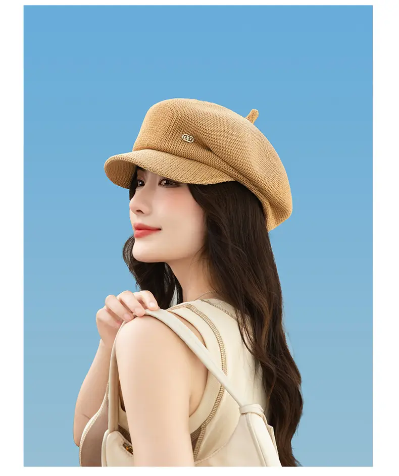 Women's Knitted Beige Cap with Bear Ears Sunshade Hat — feature 28