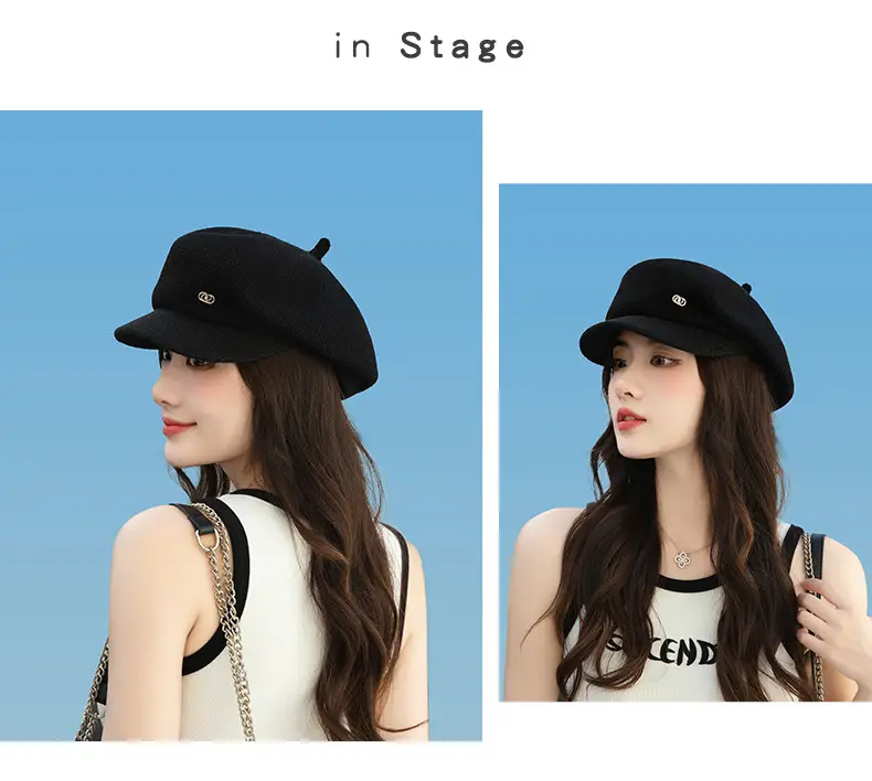 Women's Knitted Beige Cap with Bear Ears Sunshade Hat — feature 29