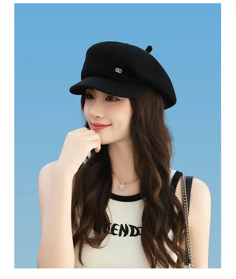 Women's Knitted Beige Cap with Bear Ears Sunshade Hat — feature 30