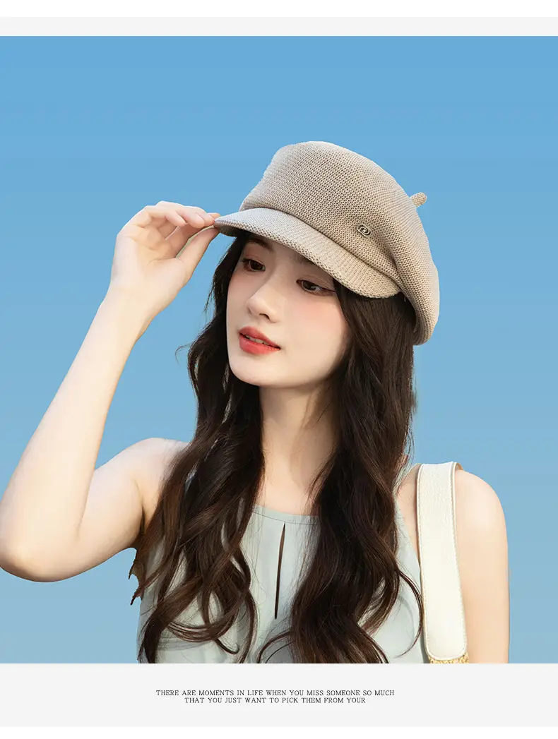 Women's Knitted Beige Cap with Bear Ears Sunshade Hat — feature 9