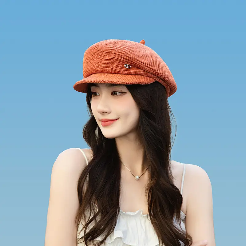 Women's Knitted Beige Cap with Bear Ears Sunshade Hat - Image 2