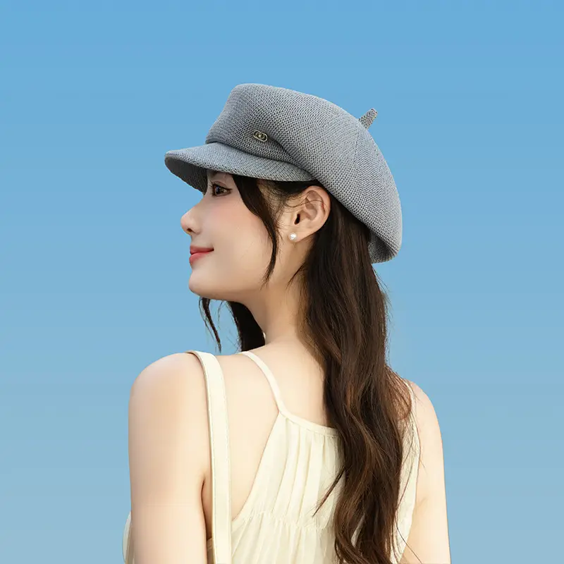 Women's Knitted Beige Cap with Bear Ears Sunshade Hat - Image 4
