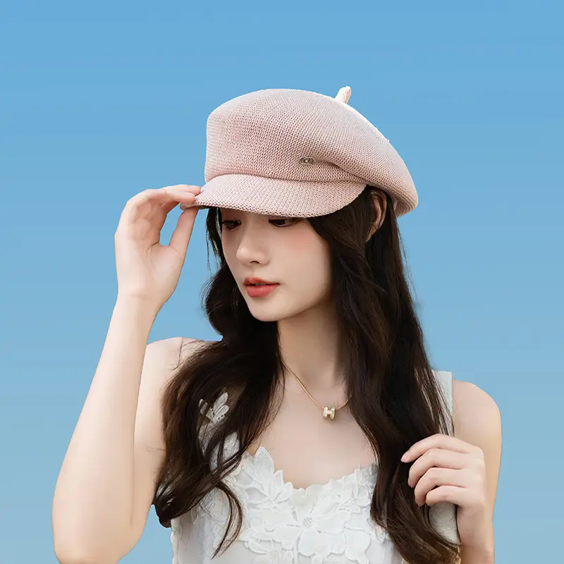 Women's Knitted Beige Cap with Bear Ears Sunshade Hat - Image 8