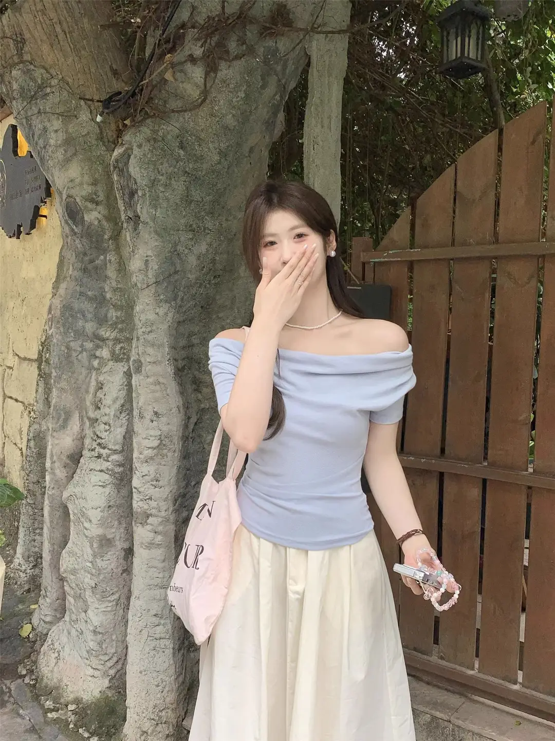 French Style Swing Collar off-shoulder Acetic Acid Top Women's Summer New Silk Short-sleeved T-shirt Pleated Waist Elegant Small Shirt — feature 10