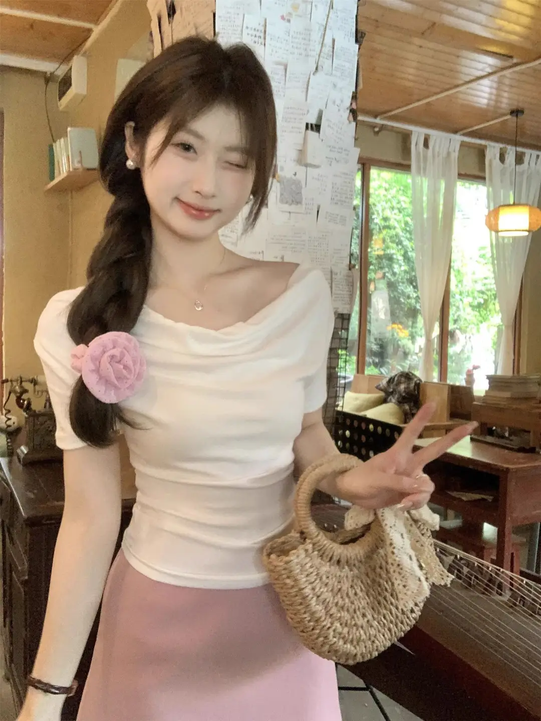 French Style Swing Collar off-shoulder Acetic Acid Top Women's Summer New Silk Short-sleeved T-shirt Pleated Waist Elegant Small Shirt — feature 14