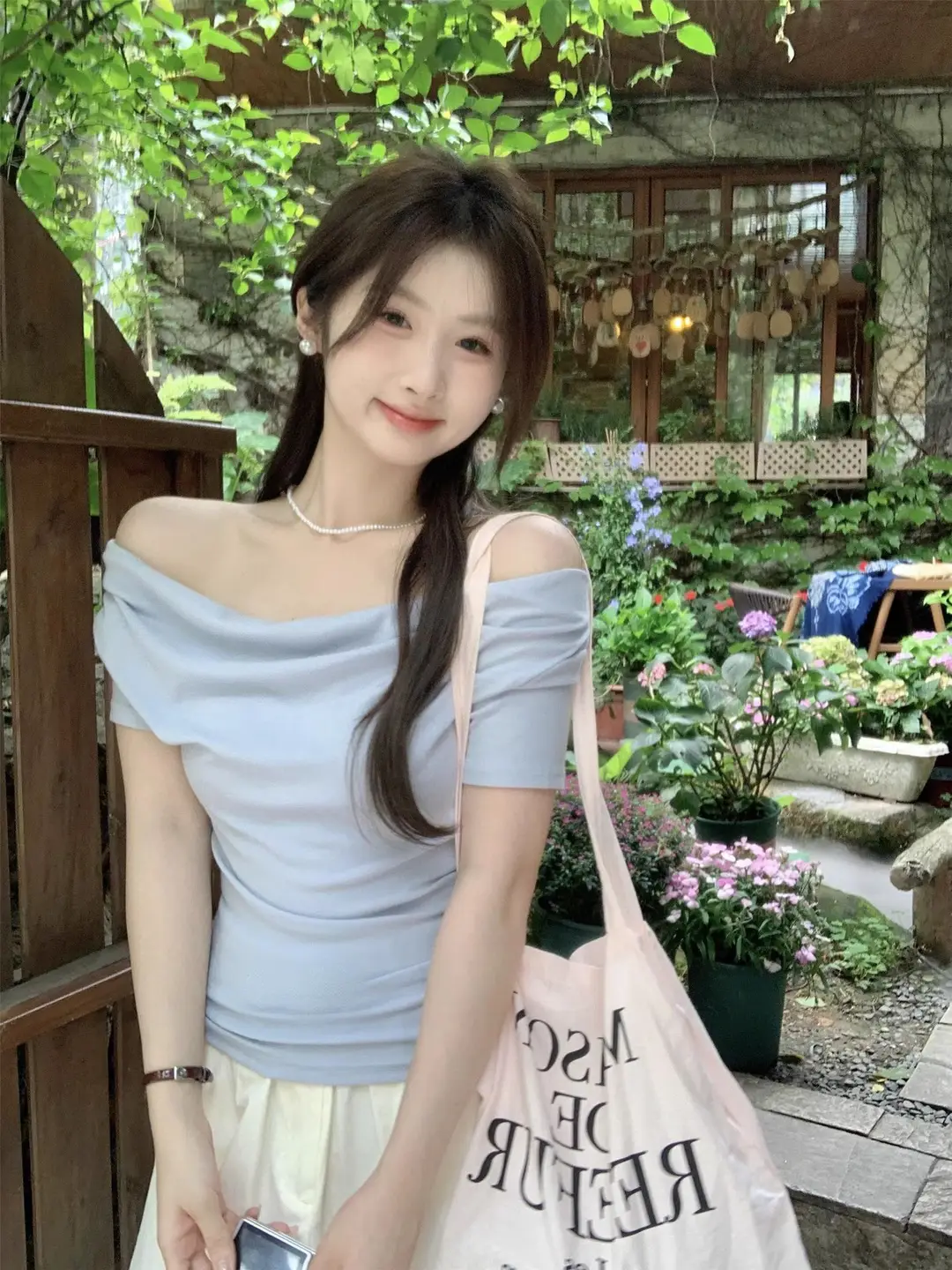 French Style Swing Collar off-shoulder Acetic Acid Top Women's Summer New Silk Short-sleeved T-shirt Pleated Waist Elegant Small Shirt — feature 3