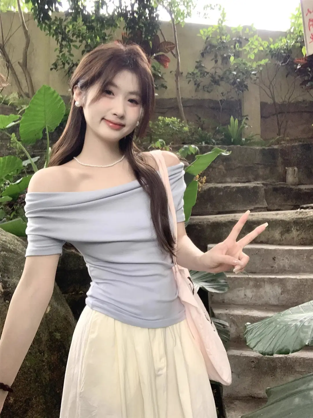 French Style Swing Collar off-shoulder Acetic Acid Top Women's Summer New Silk Short-sleeved T-shirt Pleated Waist Elegant Small Shirt — feature 5