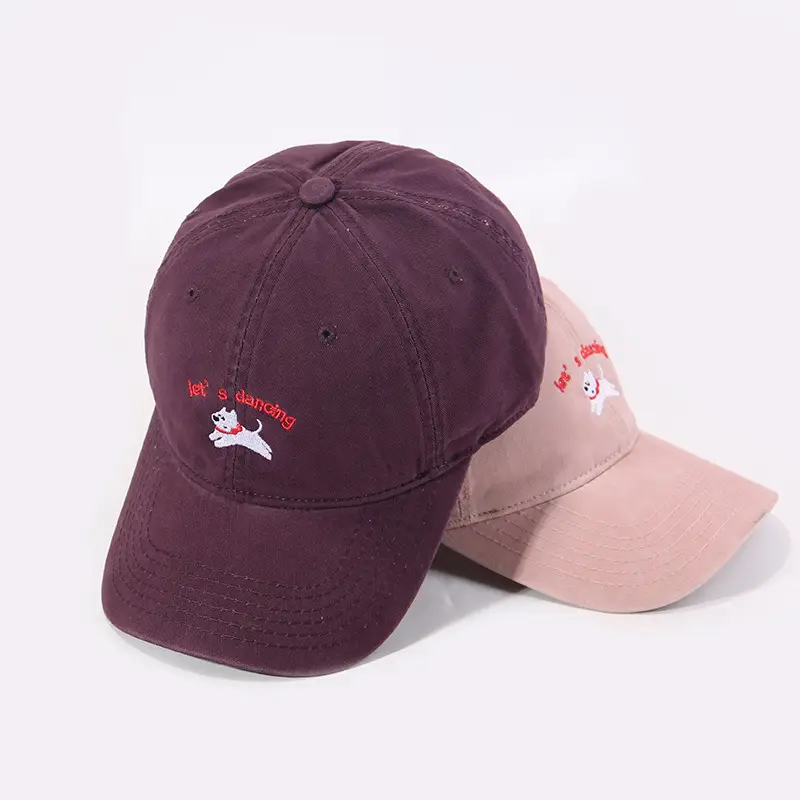 Maroon Embroidered "Let's Puppies" Cap for Girls
