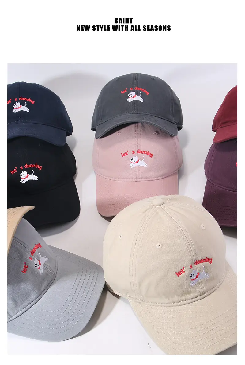Maroon Embroidered "Let's Puppies" Cap for Girls — feature 1